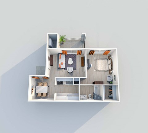 Floor plan for 1 bed, 1 bath, 640 sqft